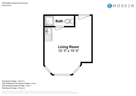 Floor plan for studio, 173 sqft